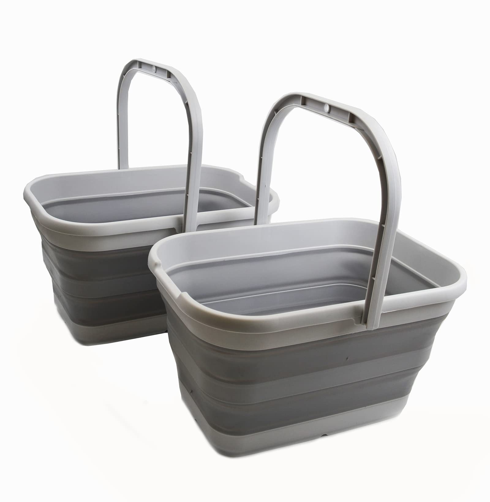 SAMMART 12L Collapsible Rectangular Handy Basket/Bucket (Grey (Set of 2))