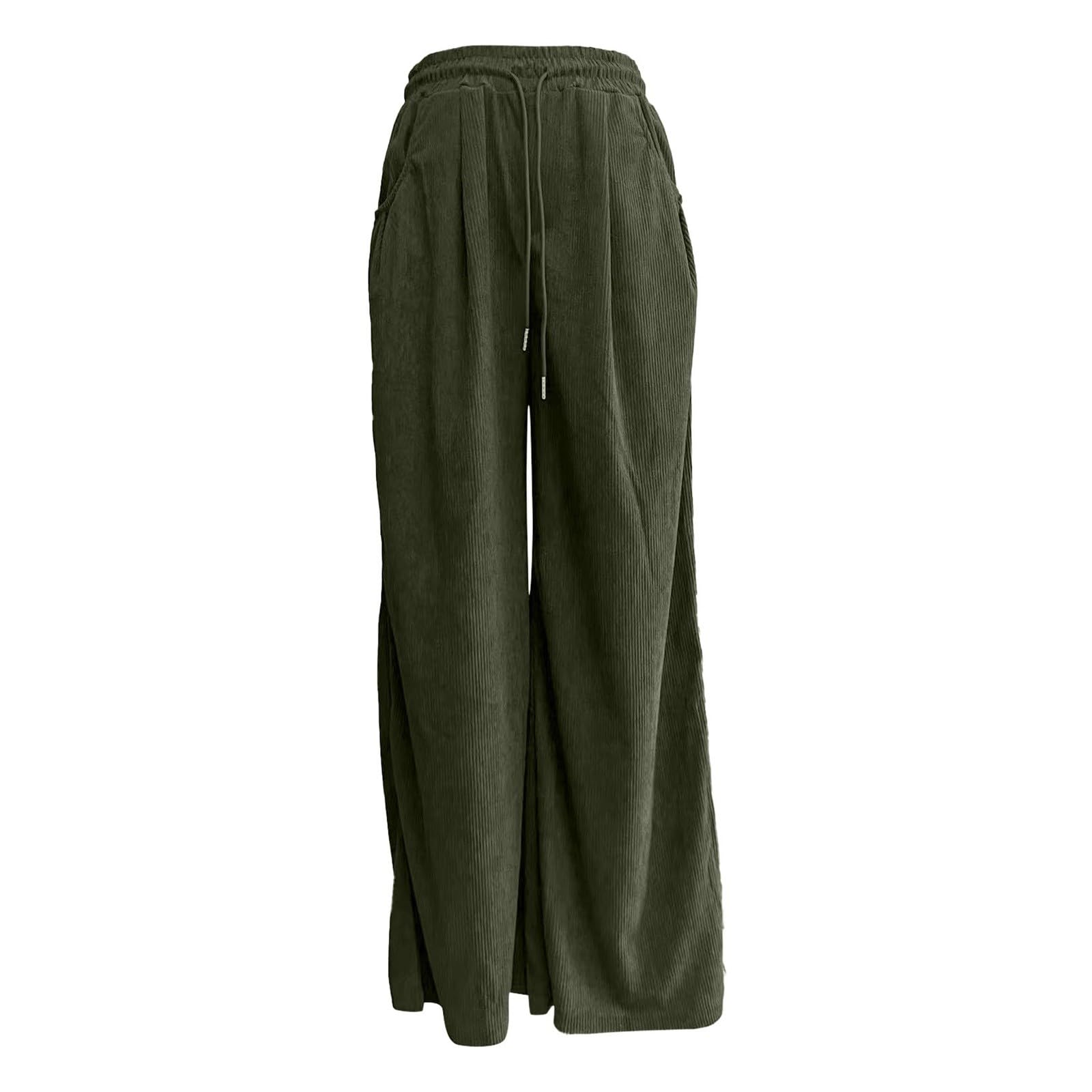 Generisch Pantaloni in velluto a coste da donna, a gamba larga, con elastico in vita alta, larga, per il tempo libero, vestibilità comoda, da donna, in tessuto con elastico in vita e tasche, casual