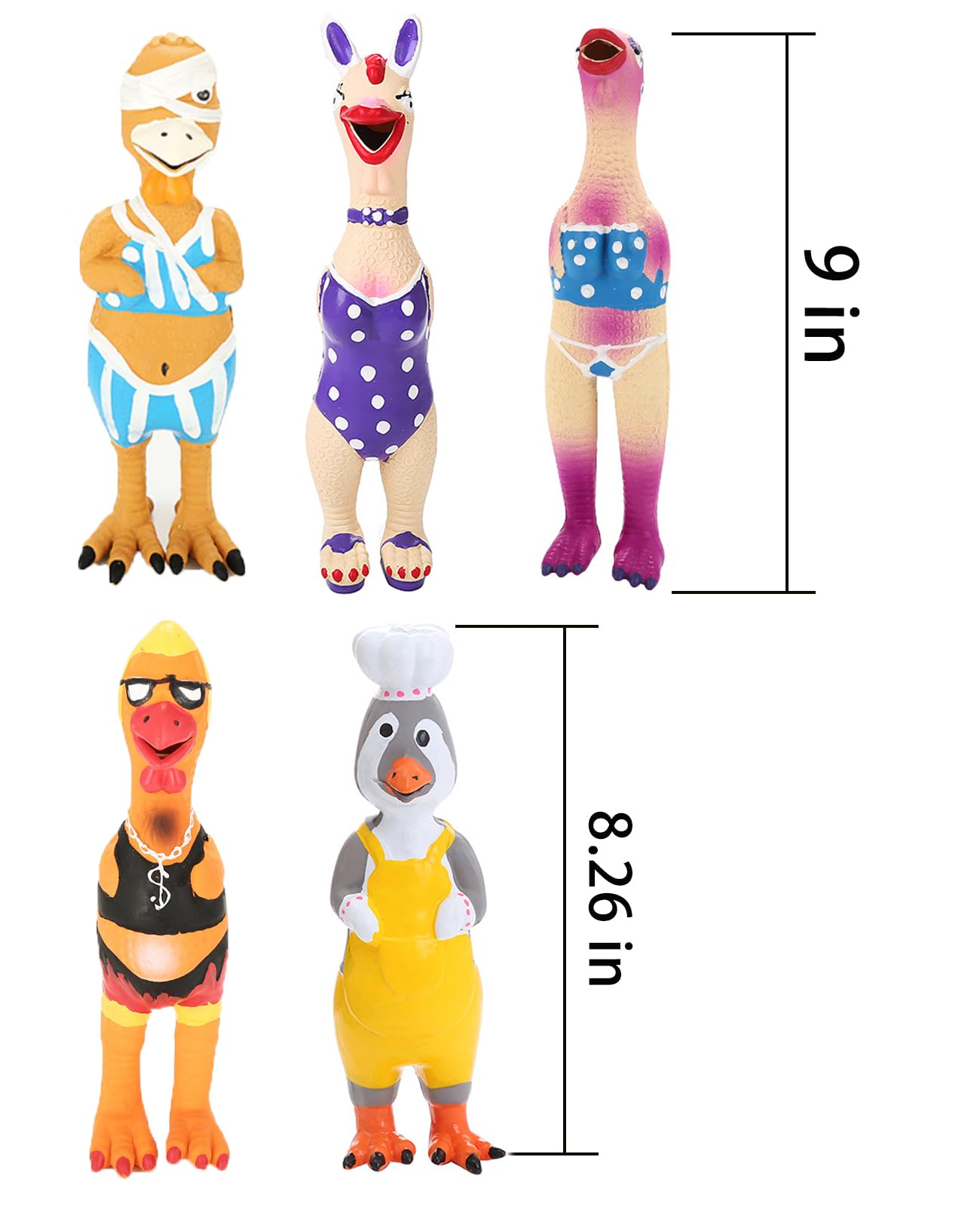DAJOOEE Quietschendes Gummi-Huhn-Hundespielzeug, langlebiges Huhn-Hundespielzeug, weiches Gummi, Kauspielzeug für kleine und mittelgroße Hunde, 5 Stück