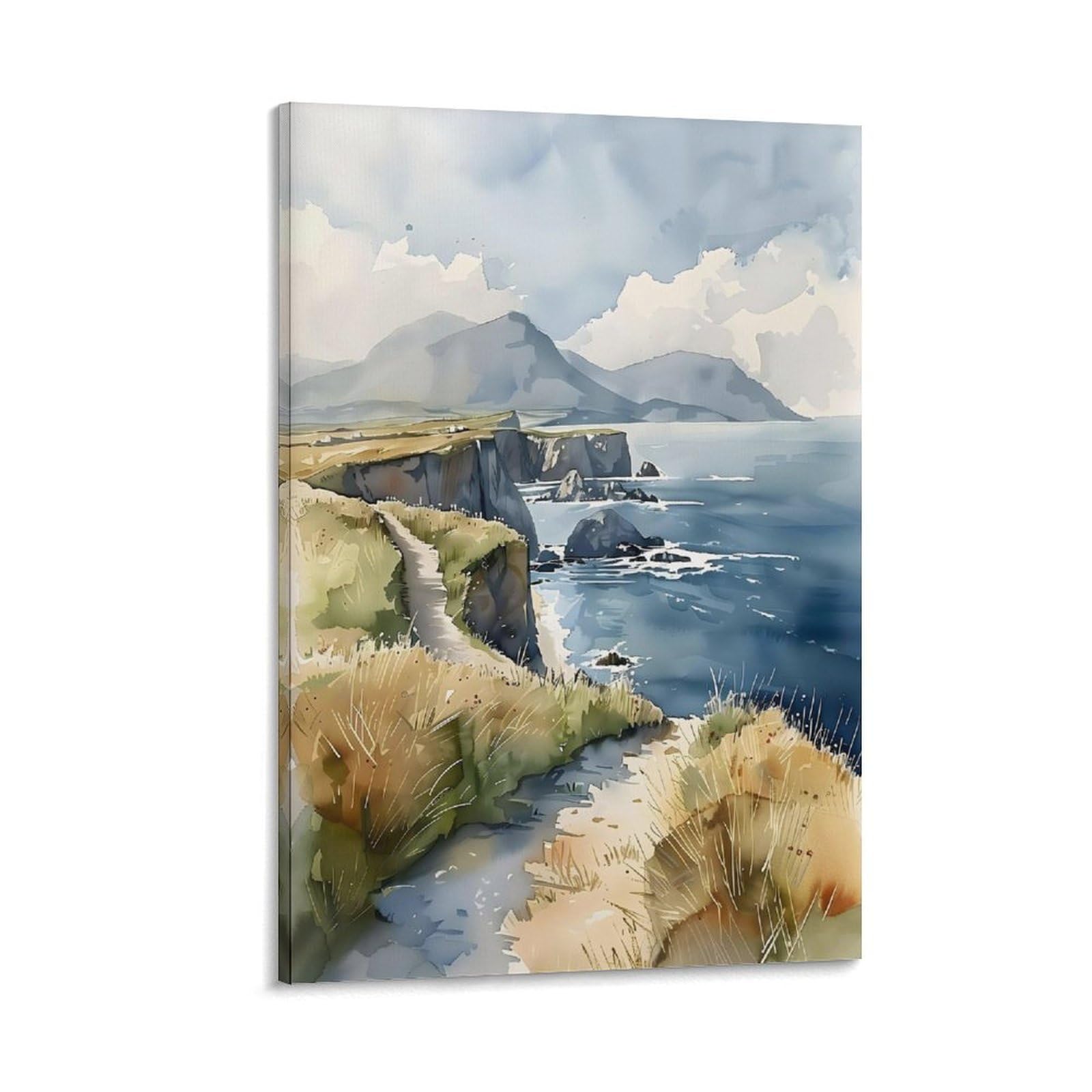 Piank Dingle Watercolor Painting Dingle Ireland Wall Art Dingle Print Irish Travel Poster County Kerry Watercolor Art Frame 12X18inch(30X45cm)