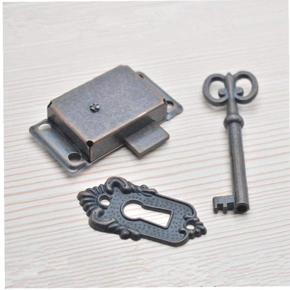 Zonfer As Shown 1Pcs Antique Cabinet Door Lock Set Key Antique Quartet Classical Lock Decorative Furniture Kitchen Box Drawer Lock