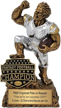 Decade Awards Fantasy Football League Champion Monster Trophy/FFL Winner Beast Award 6.5 Inch Exclusive,gold, silver