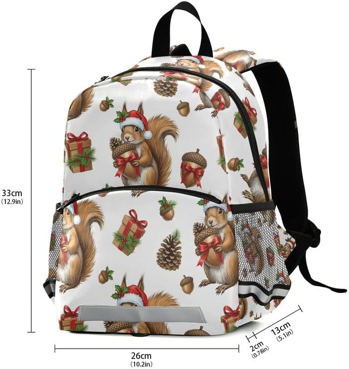 QUGRL Christmas Squirrel Gifts Toddler Backpack for Boys Girls Kids School Backpack with Chest Strap Leash Preschool Schoolbag Nursery Kindergarten Bag for Daycare Travel Hiking School