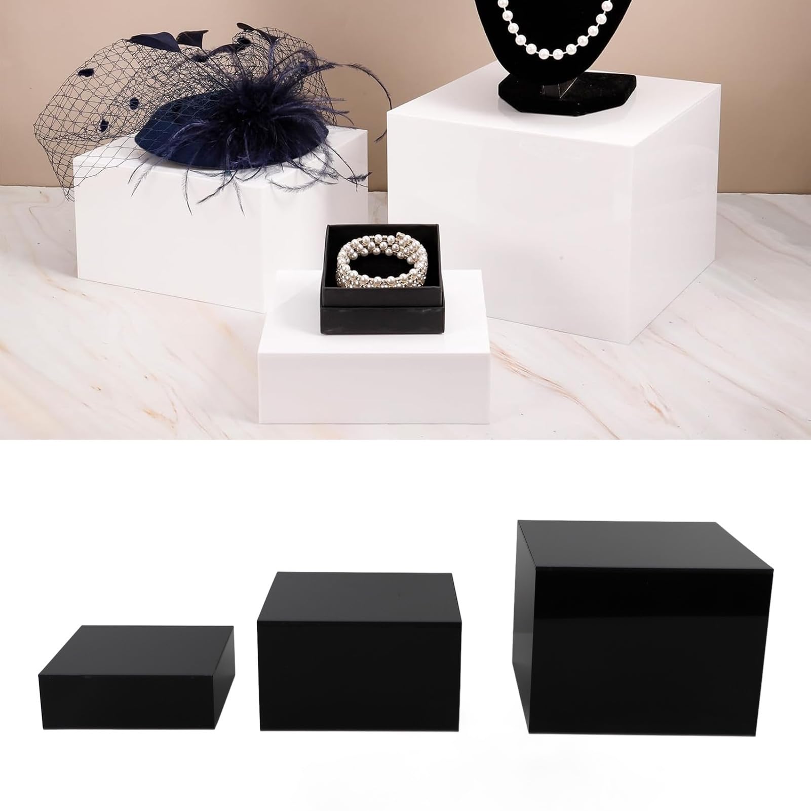 3Pcs Acrylic Risers Display Stands, Nesting Cubic for Dessert Table Buffet Buffet Tables Food Risers, Acrylic Cube Shelf for Party, Retail Counter, Exhibition, Photography Setup