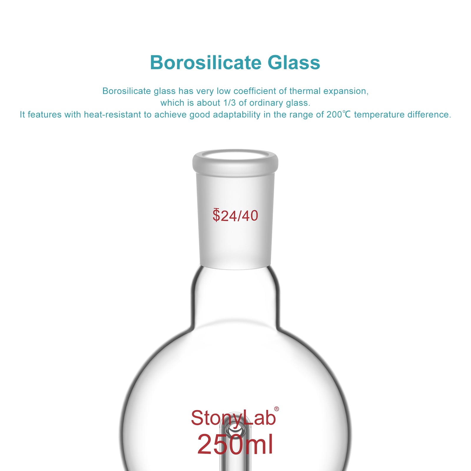 stonylab Piège à évaporateur Rotatif avec 24/40 Joint Supérieur Extérieur et 24/40 Joint Standard Intérieur, Rotary Evaporator Bump Trap de Laboratoire, 250 ml