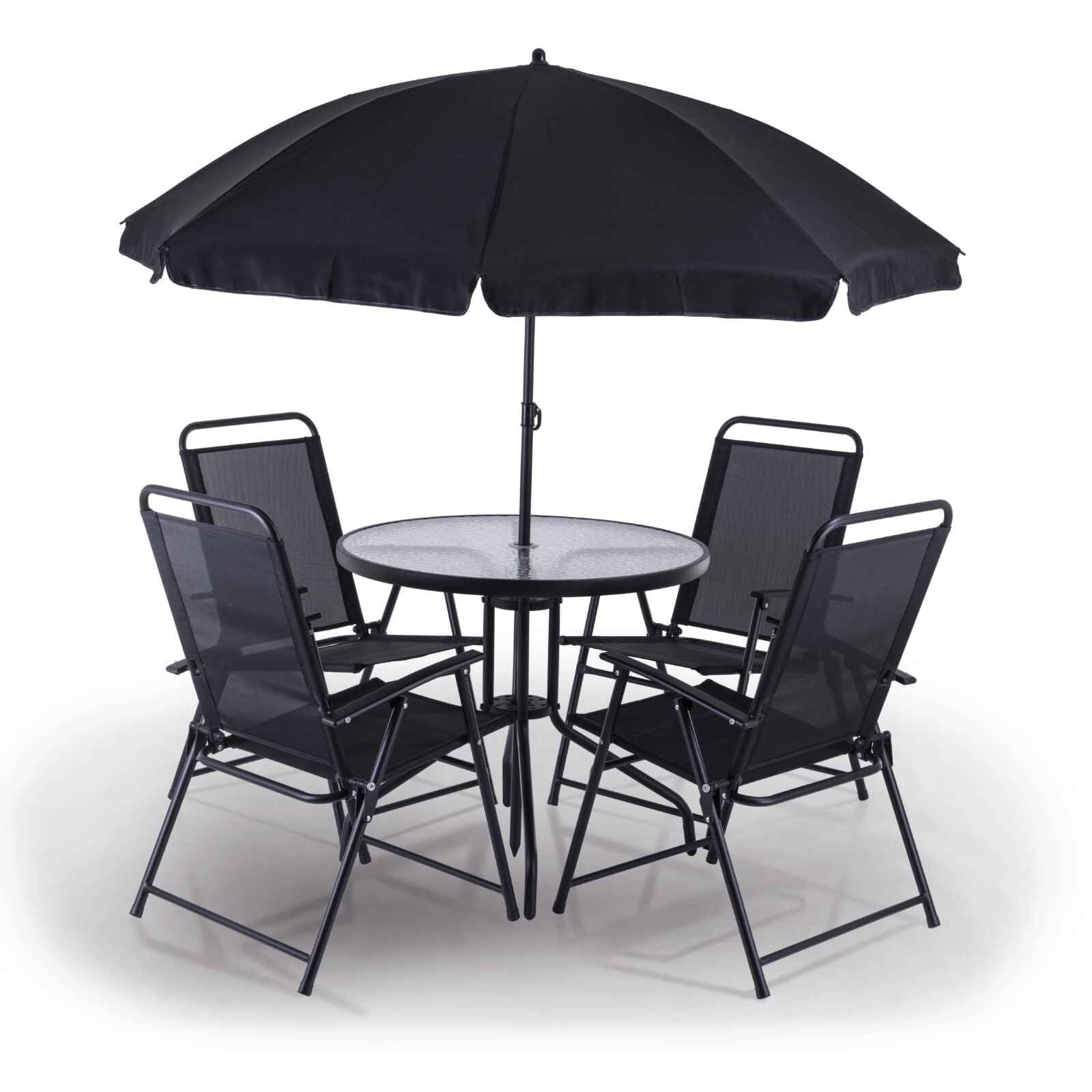 Practixx Salon de Jardin pour Balcon PX-BS-1 – Salon de Jardin 4 Personnes – Ensemble Table et 4 chaises de Jardin – Parasol Inclus – Résistant aux intempéries et aux UV