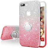 iPhone 8 Plus Case, Silverback Girls Bling Glitter Sparkle Cute Case With 360 Degree Rotating Ring Stand, Soft TPU Outer Cover + Hard PC Inner Shell for Apple iPhone 8 Plus -Ombra Pink