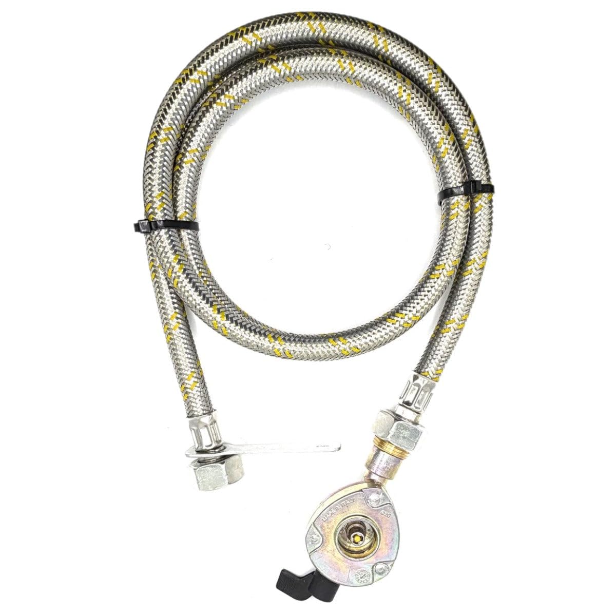 Regolatore per gas GPL da 20 mm senza NRV con tubo flessibile intrecciato in acciaio inox W21.8 LH da 1,5 m