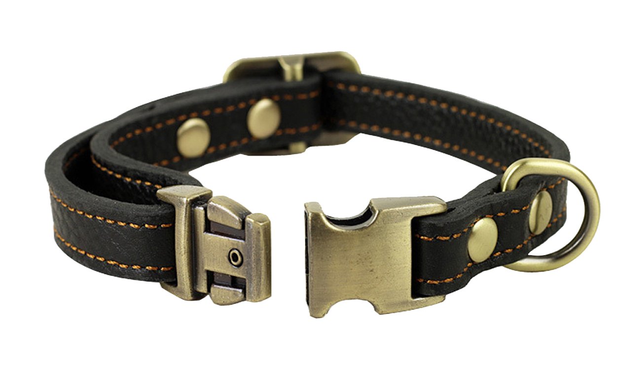 All Natural Real Leather Collar for Dog/Pet 3 Suit for Small Medium and Large Size Dog/Pet 2 Colors Brown and Black (S, Black)