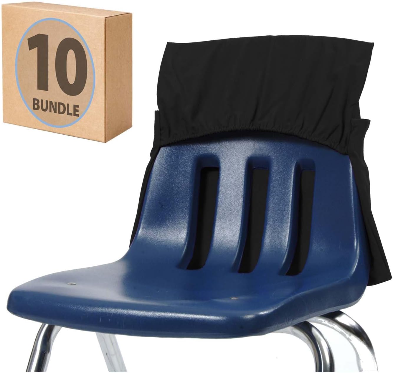 Seat Sack Elastic Chair Storage Pocket - 12-17 Inches, Pack of 10 BLACK - Stretch for Multiple Size Chairs - Perfect Organizer for Classroom Chairs, Durable and Spacious Storage and Organization