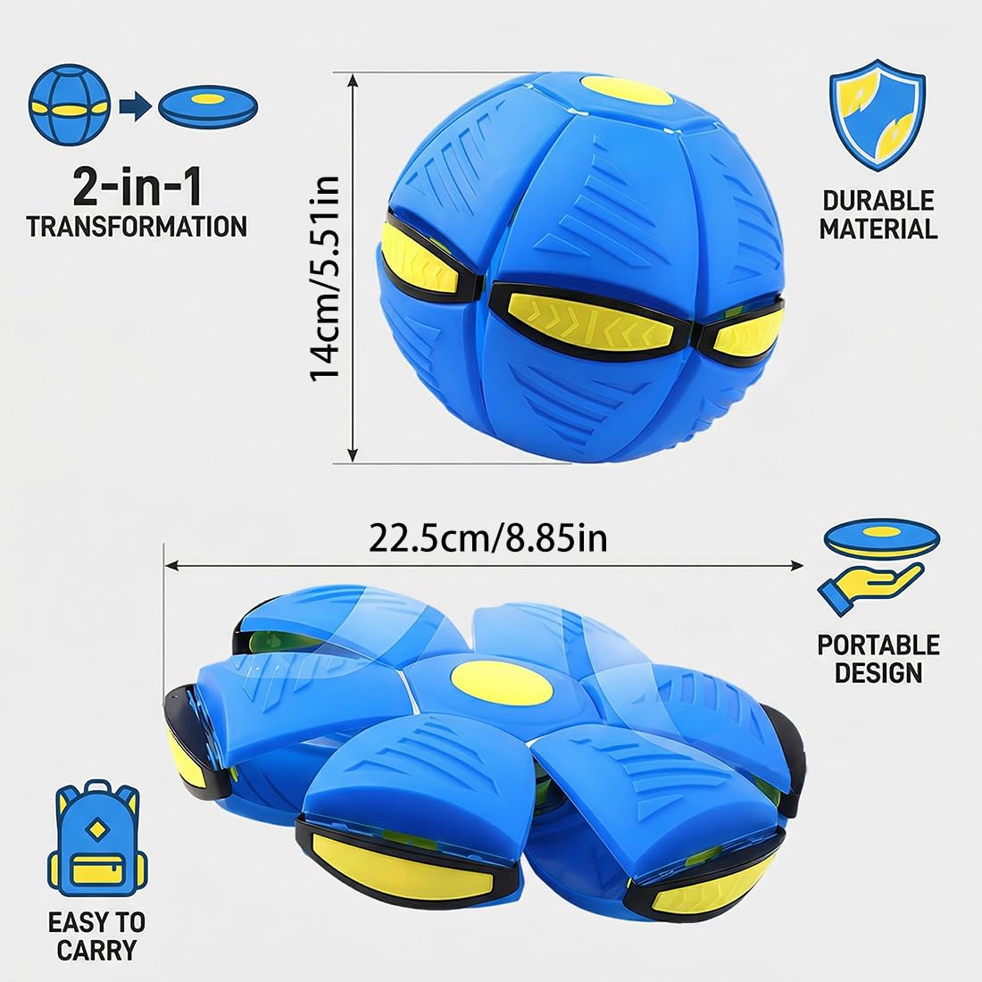 Metaball Mágica Pelota Voladora Rebotante para Niños, Disco Volador Mágico, Juegos de Jardín, Forma Doble Conmutable