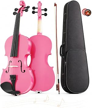 1/4 Violin for Kids Age 5-7, Beginner Acoustic Violin, Pink