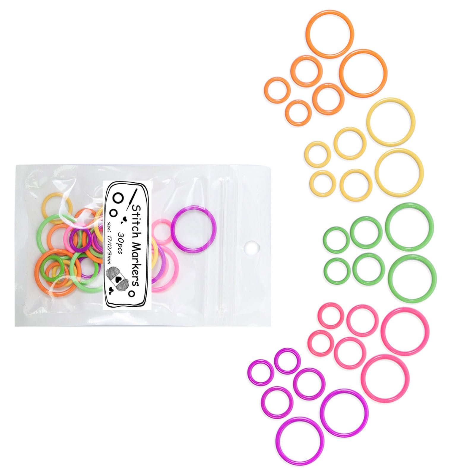 RAFGALDEX 30 Pcs O-Rings Stitching Markers Round Knitting Markers Metal Crochet Locking for Knitting and Crocheting Metal