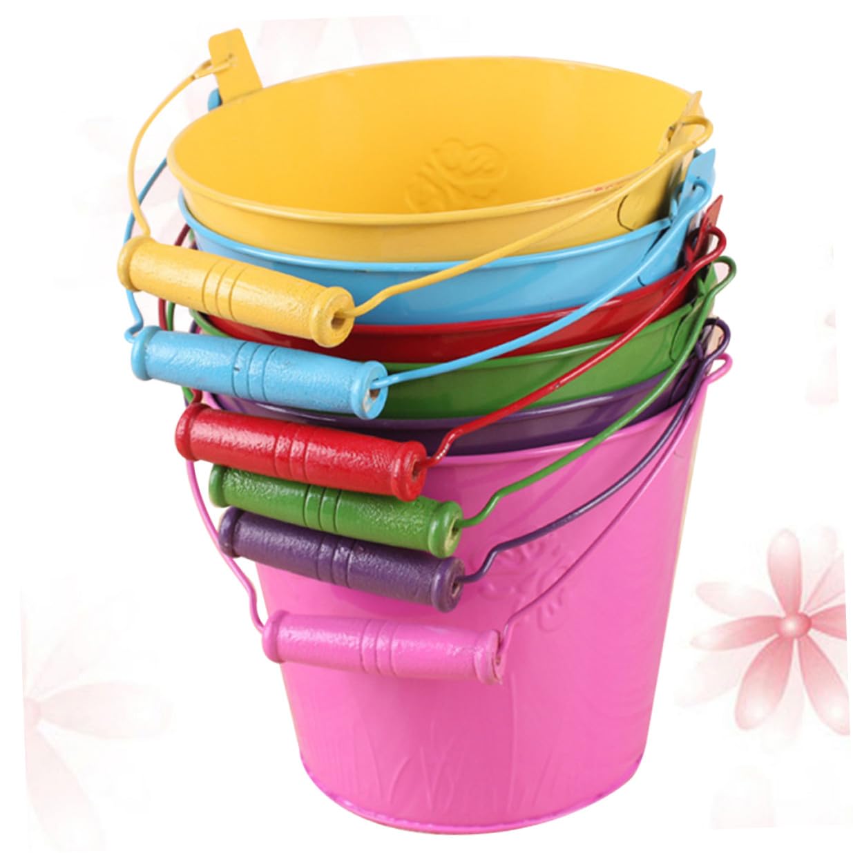 Gatuida Seau de Pêche Jouet en Étain Léger, Lot de 6 Mini Seaux de Plage pour Garçon et Filles, Jouet de Plage Créatif pour Camping et Jeux en Plein Air Couleur Aléatoire