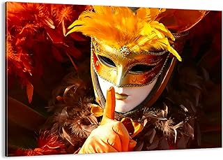 Quadro su tela - Elemento unico - Maschera veneziana colorato carnevale - 70x50cm - Pronto da appendere - Home Decor - Stampe su Tela - Quadri Moderni - completamente incorniciato - AA70x50-0420