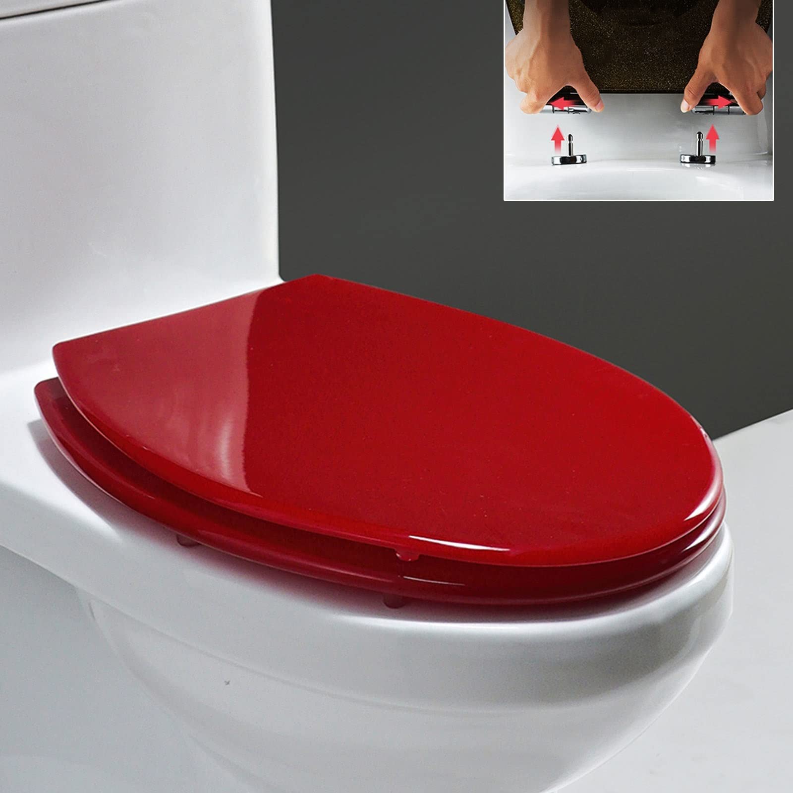 Dxpsxjl Red Soft Close Close Toilet Seat, Quick Release Adjust 36 Degree Hinges Easy Install Install Orange Black Adjustable, Lightweight, Durable, Portable, User-Friendly, Oval, Glitter