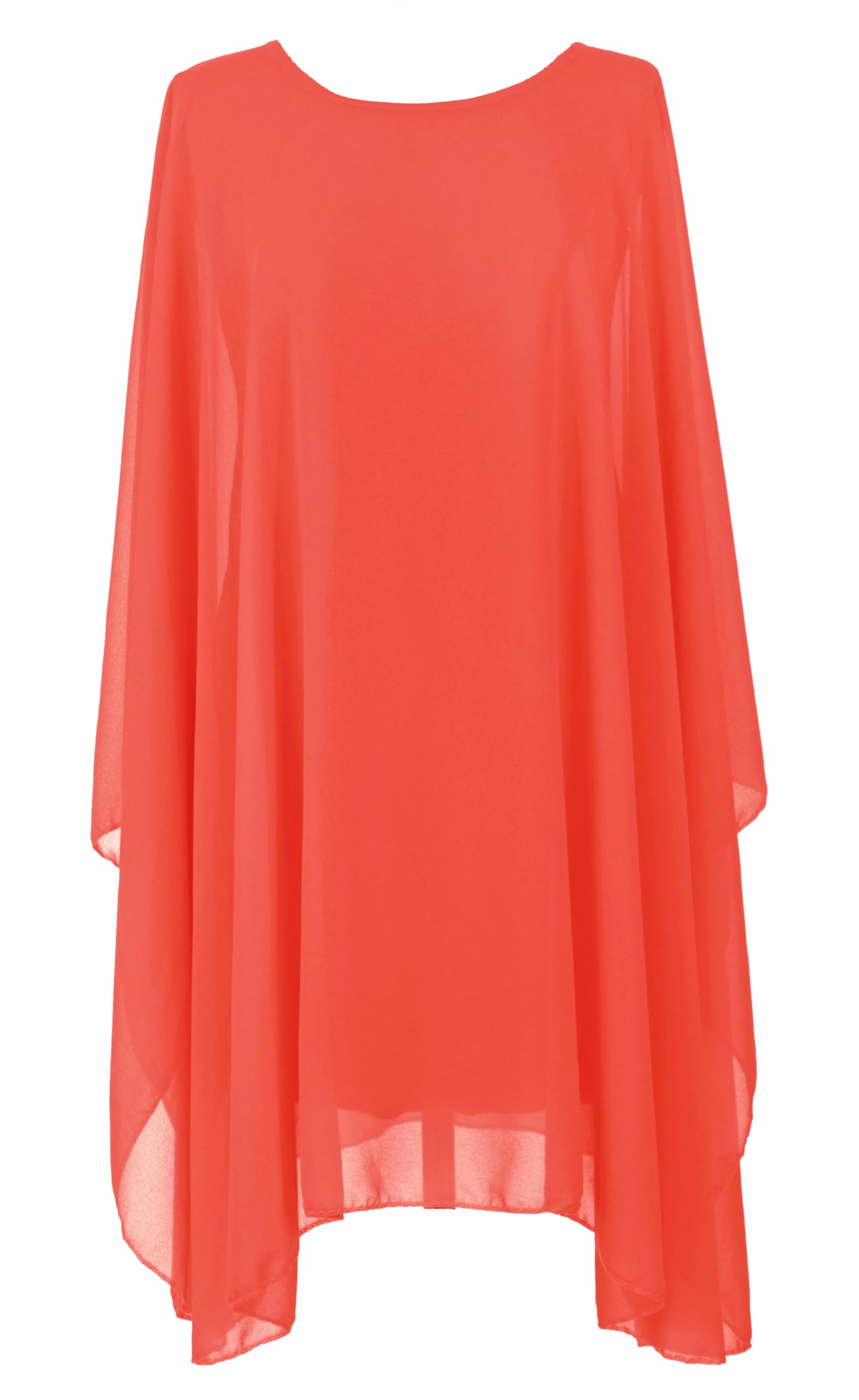 Texture Women's Coral Italian Lagenlook Batwing Sleeve Flowy Chiffon Kaftan Tunic Top Blouse Dress One Size Plus Uk 14-22 (, One Size)