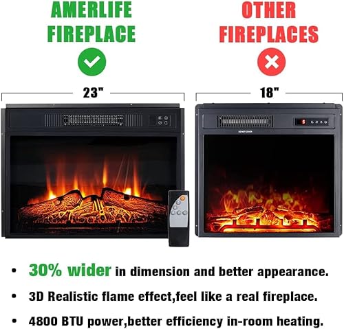 Amerlife Fireplace Tv Stand, Wood Texture Entertainment Center With 23" Electric Fireplace, Farmhouse Entertainment Stand Media Tv Console For Tvs Up To 80", 70 Inches, Black #TOP2