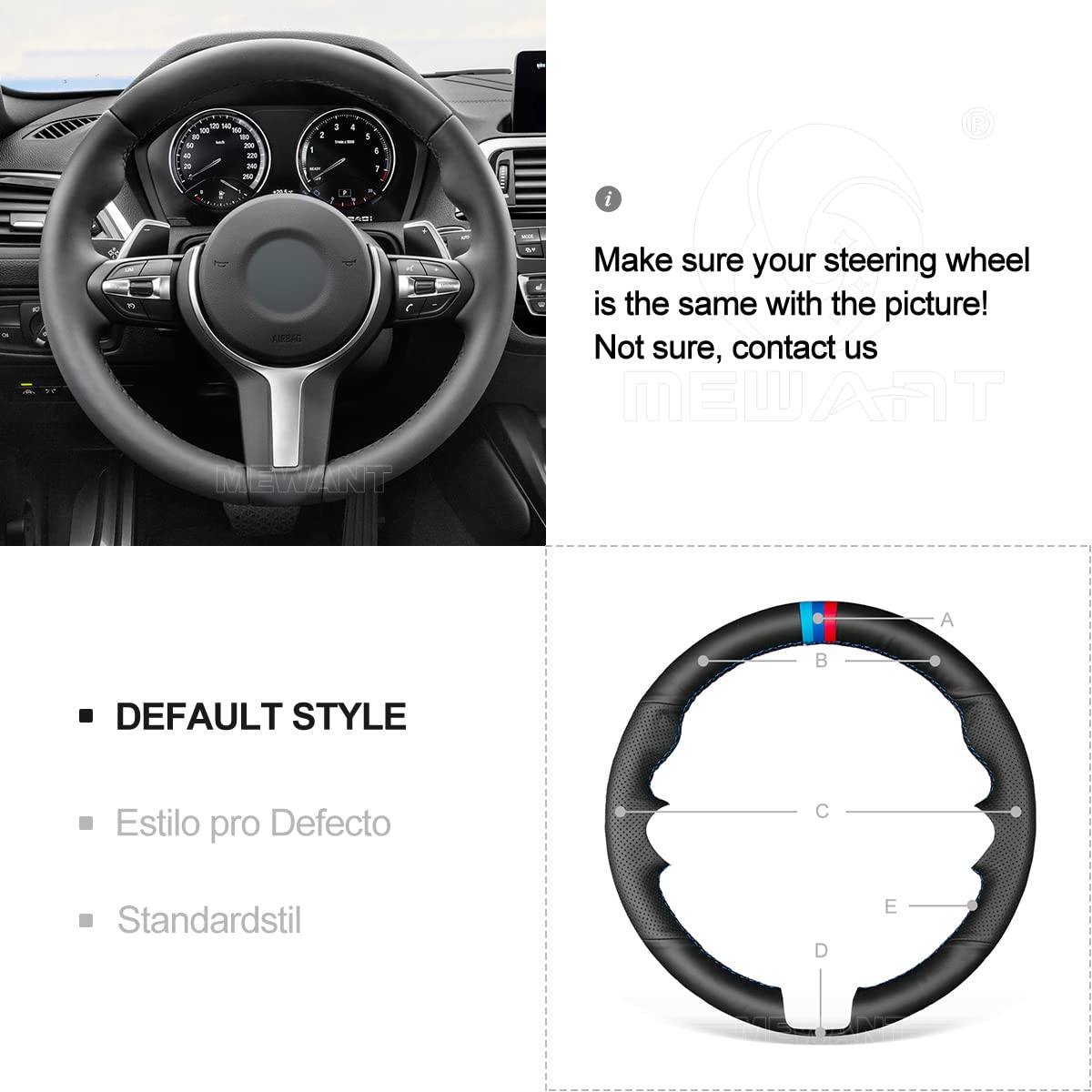 MEWANT Steering Wheel Cover for BMW F30 M Sport F34 F22 F23 F32 F33 F36 F10 F15 X2 X3 Made of Black Genuine Leather