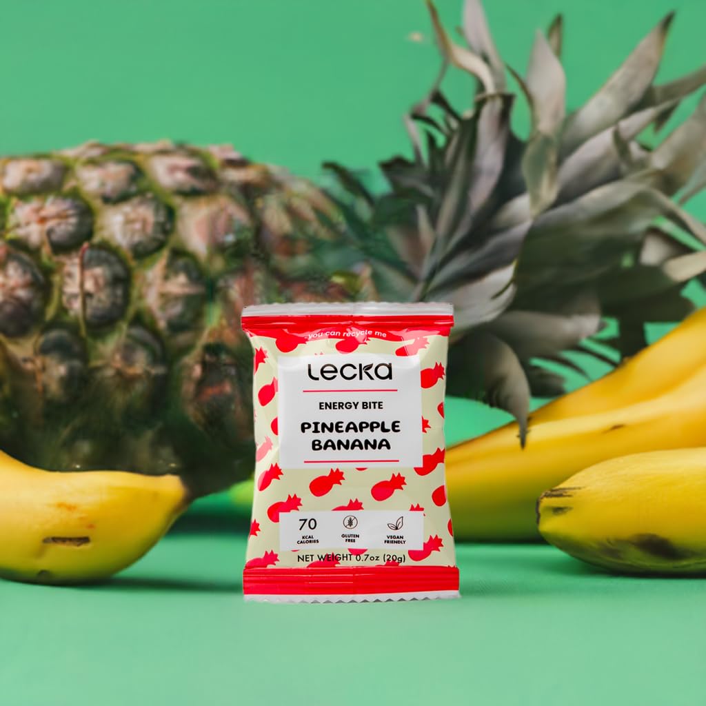 Lecka Energy Bites, 18 Bites | Natural Fruit & Nut Snack | 20g Mini Energy Bar | Plant-Based, No Added Refined Sugar, Gluten-Free | Healthy Snack for Athletes, Office, Kids & Travel (Pineapple Banana)