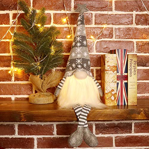 EDLDECCO Christmas Gnome with Light Timer 27 Inches Set of 2 Knitted Hat Nisse Figurine Plush Swedish Nordic Tomte Scandinavian Elf X'Mas Holiday Party Home Decor Ornaments (Red & Grey)