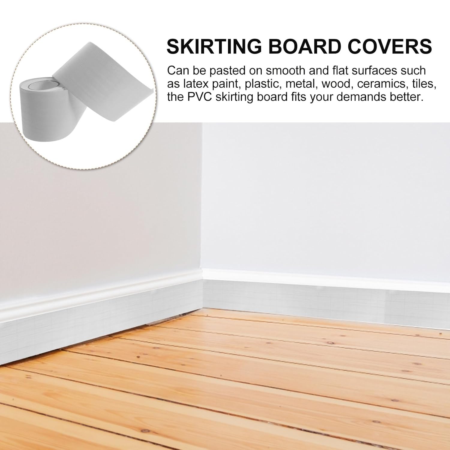 2 Inch Self-Adhesive Flexible PVC Baseboard Trim Sticker Wood Grain Tape for Wall Corner Skirting Board Decoration