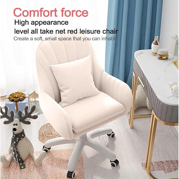 Home Office Chair Computer Chair with Mid-Back Upholstered Modern Tufted Computer Task Chair Swivel Height Adjustable Velvet Accent Chair（White）.