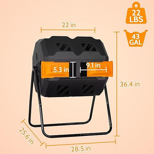 Miniatura 6 de Contenedor de compostaje para exteriores de 43 galones, contenedor de compostaje para exteriores con puertas correderas de doble cámara, compostador