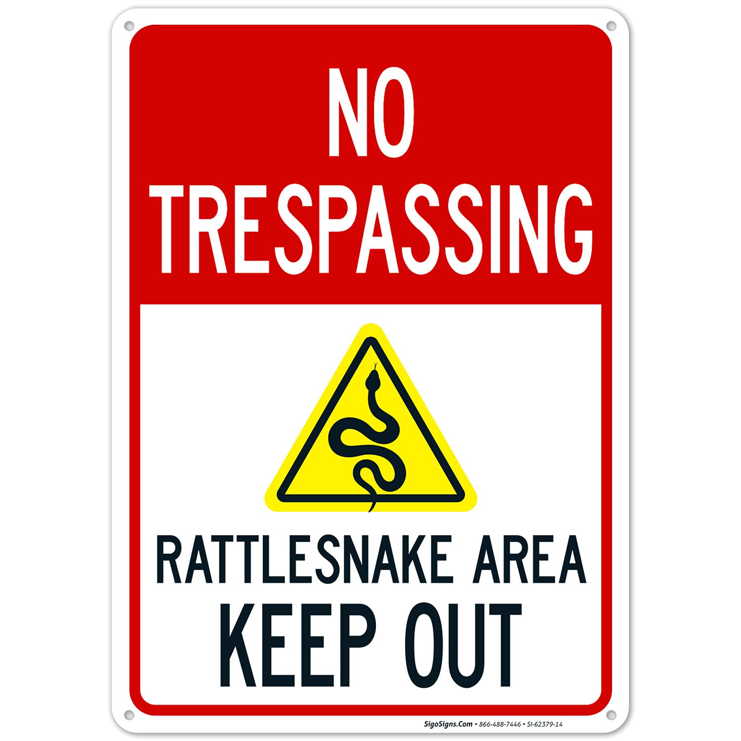 No Trespassing Rattlesnake Area Keep Out Sign, 10x14 Inches, Rust Free .040 Aluminum, Fade Resistant, Made in USA