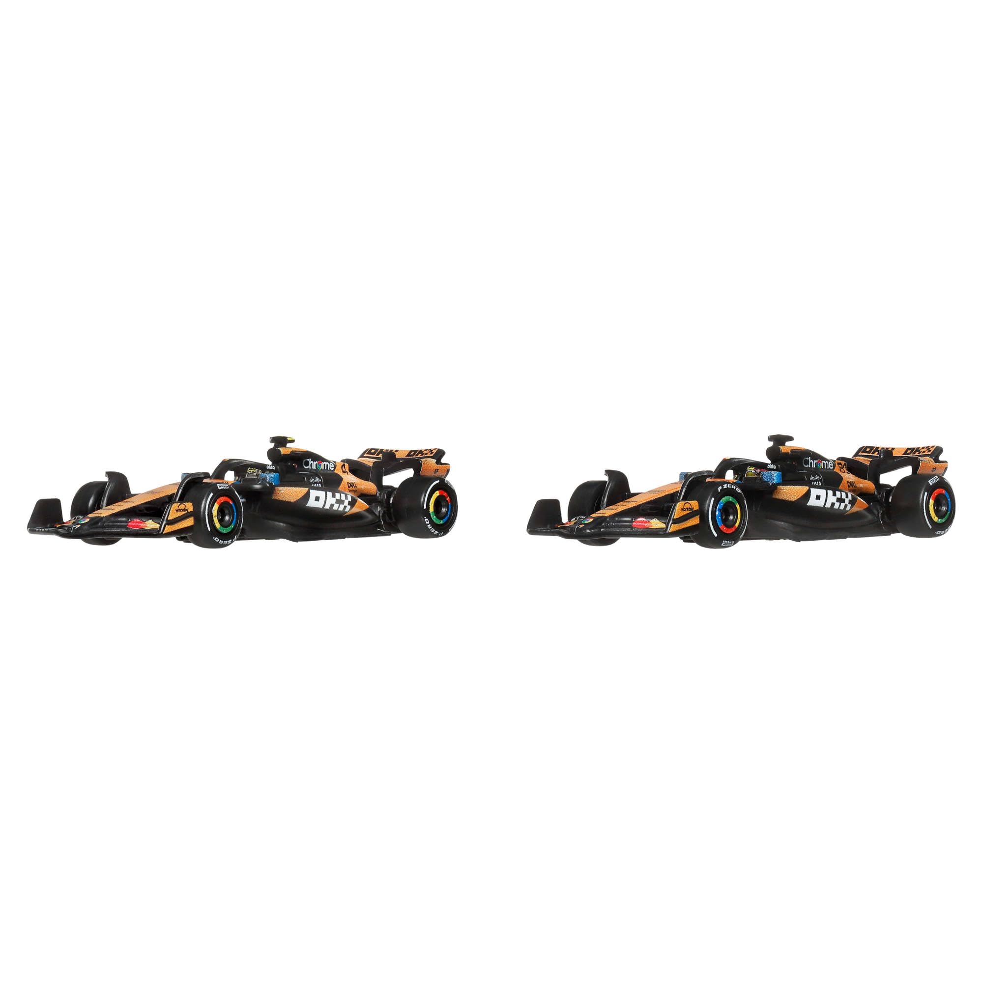 Hot Wheels Premium McLaren Formule 1 Coffret 2 Voitures | Voitures de course à collectionner n°81 Oscar Piastri & n°4 Lando Norris, Die-Cast à l'échelle 1:64, JMM91