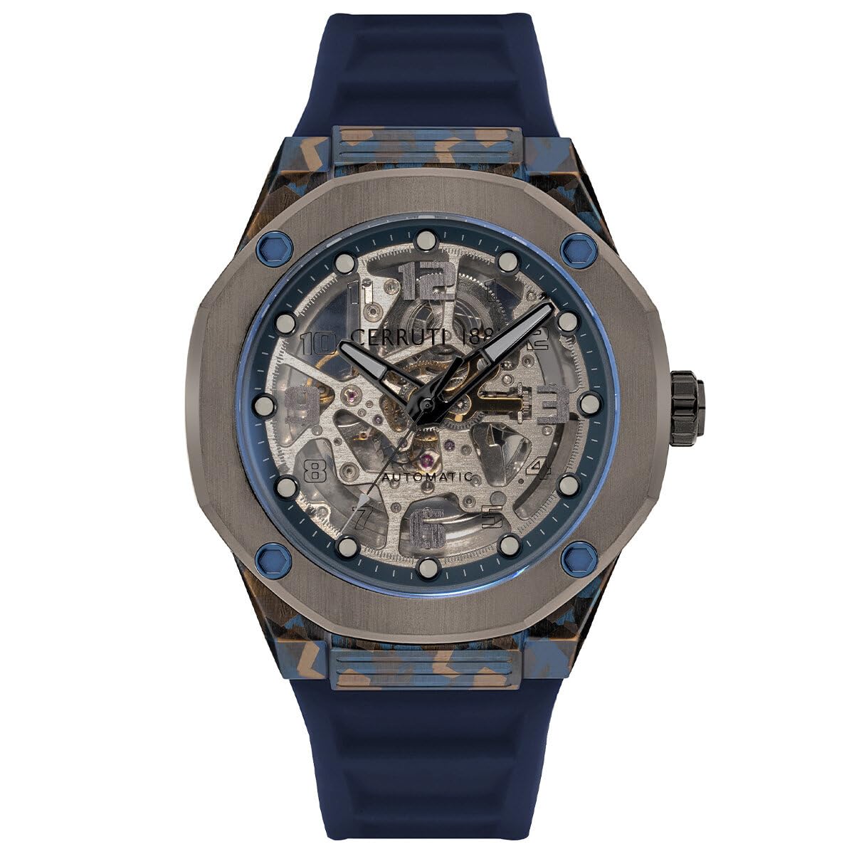 Sponsored Ad – Razzuolo Men's 45.5mm Automatic Watch with Blue Silicone Strap & Smokey Grey Dial