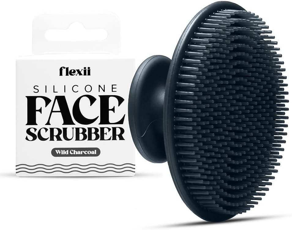 flexii® Silicone Face Scrubber - Gentle Face Scrubber for Sensitive Skin, Face Wash Brush, Facial Cleansing Tool, Baby Hair Brush, Soft Facial Exfoliator for Men and Women - Charcoal