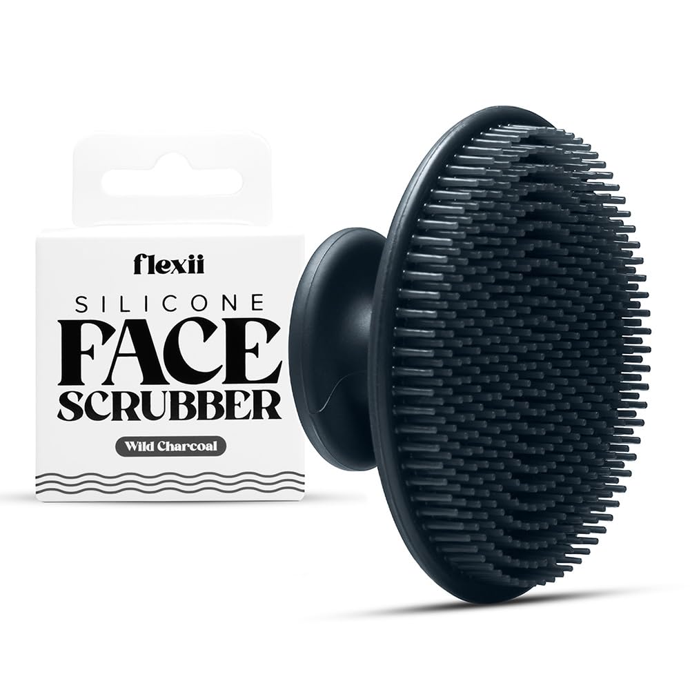 flexii® Silicone Face Scrubber - Gentle Face Scrubber for Sensitive Skin, Face Wash Brush, Facial Cleansing Tool, Baby Hair Brush, Soft Facial Exfoliator for Men and Women - Charcoal
