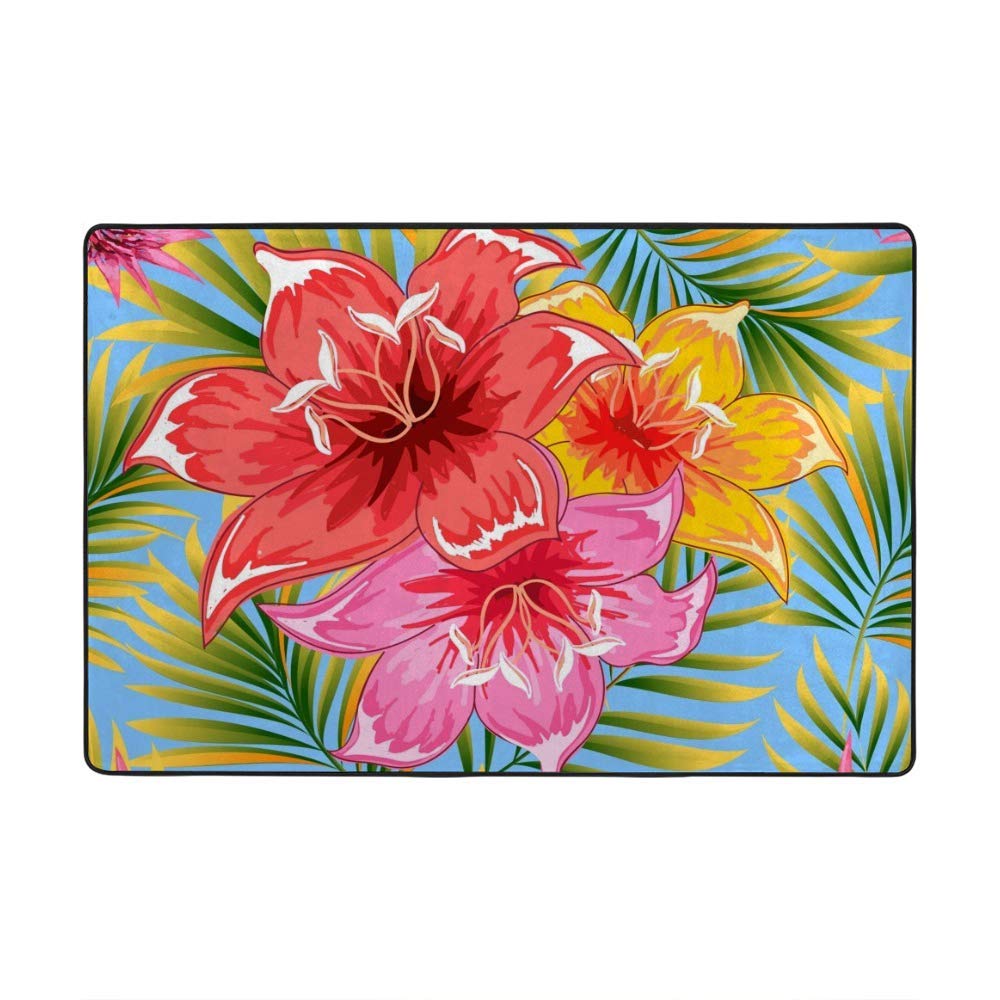 Tapis motif palmiers tropicaux pour illuminer votre salon en velours corail
