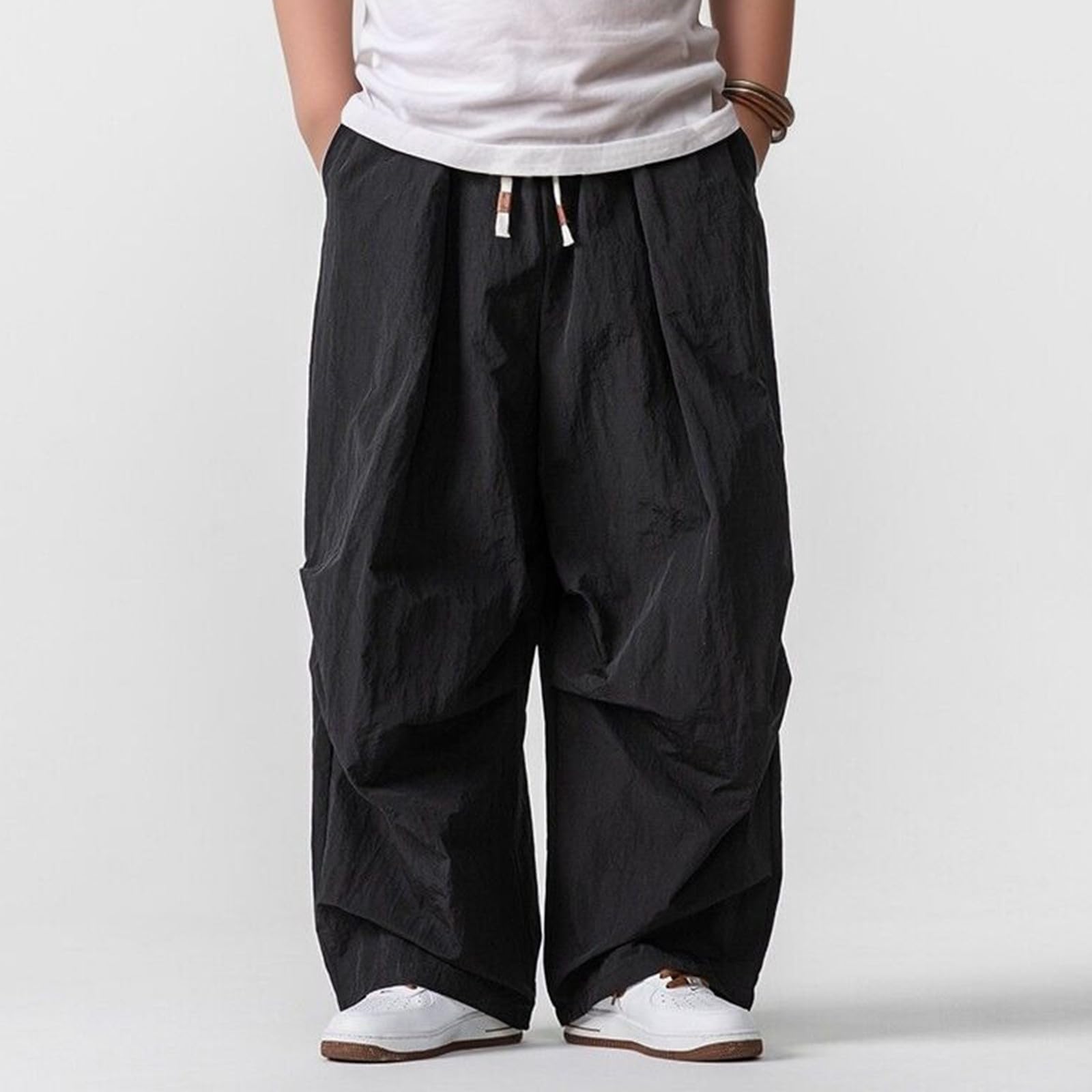 Herren-Hose aus Baumwoll-Leinen, leger, elastischer Taillenbund mit Kordelzug, leicht, lockere Passform, Sommer, Arbeit, Spaziergang Herrenhose Bequem Business & Freizeit - Bequeme Trainingshose