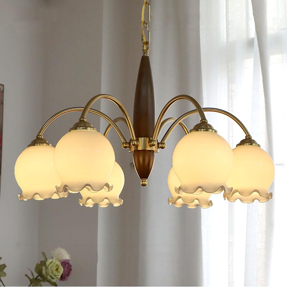 Lustre fleur en cuivre craquelé rustique à 6 têtes pour salon