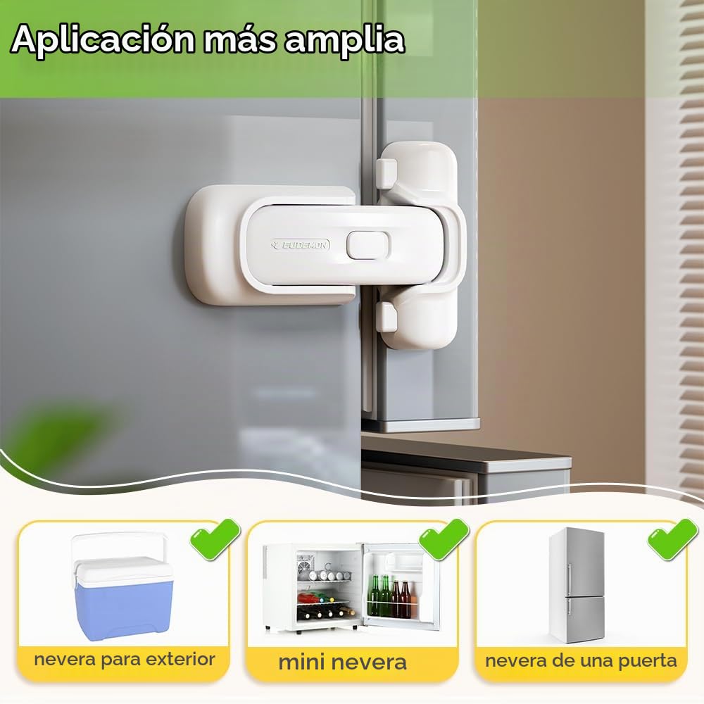 EUDEMON Cierre de Refrigerador para Bebés, Candado de Seguridad para Niños en Nevera y Congelador, Fácil de Instalar (Blanco, 2 Pièces)