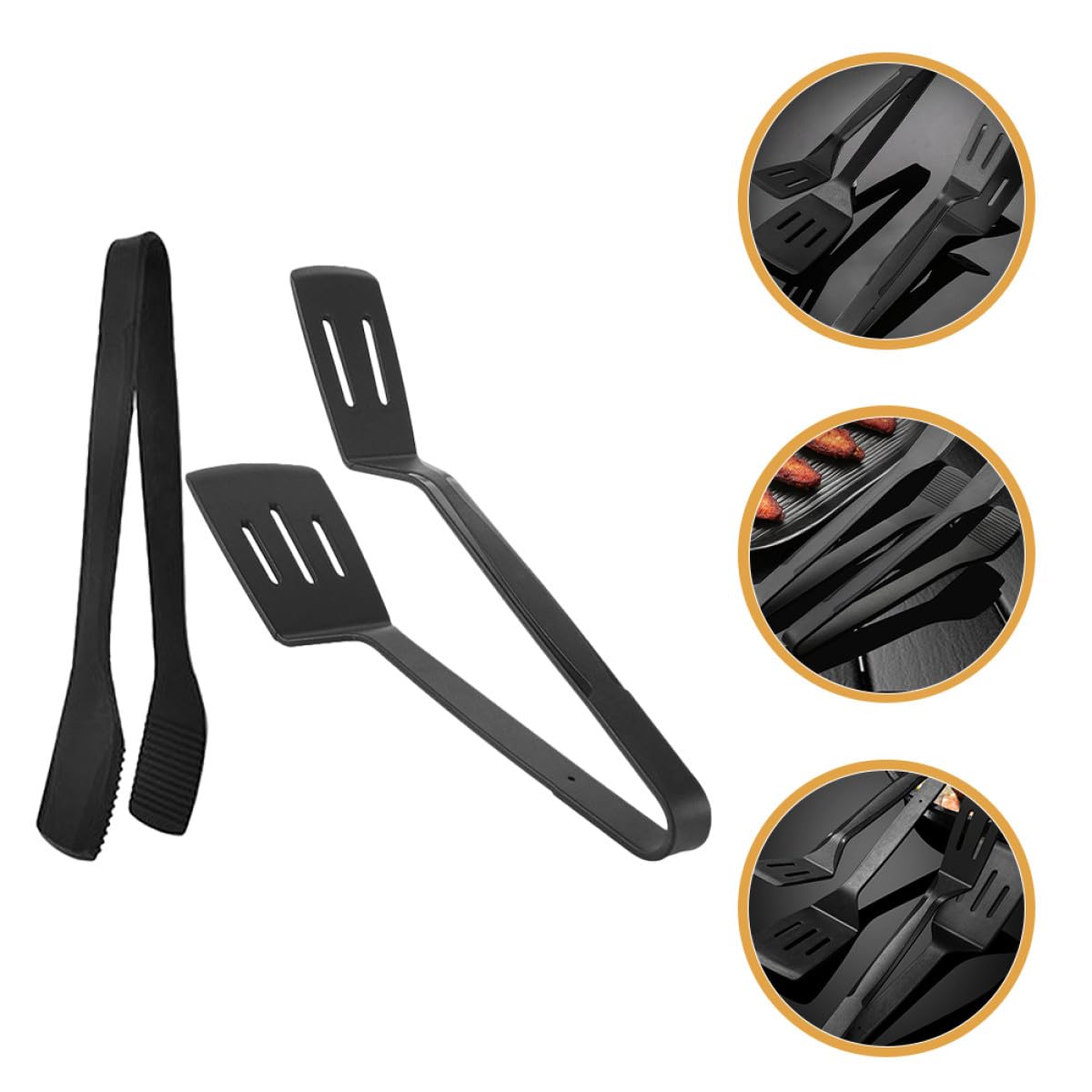 GALPADA Set 2 Pinze da Cucina in Silicone Nero per Barbecue e Forno, Resistenti al Calore, per Girare Carne, Pesce e Pasta a Casa a Colazione