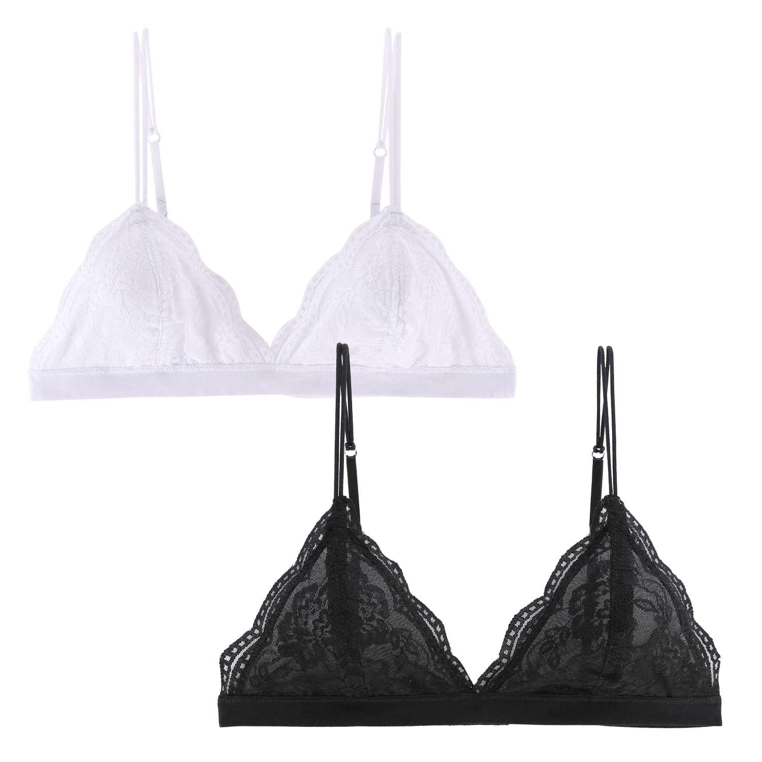 Peachat Lace Bralettes for Women Floral Adjustable Thin Strap V Neck Hook Eye Unpadded Triangle Bralette Wire Free Bra
