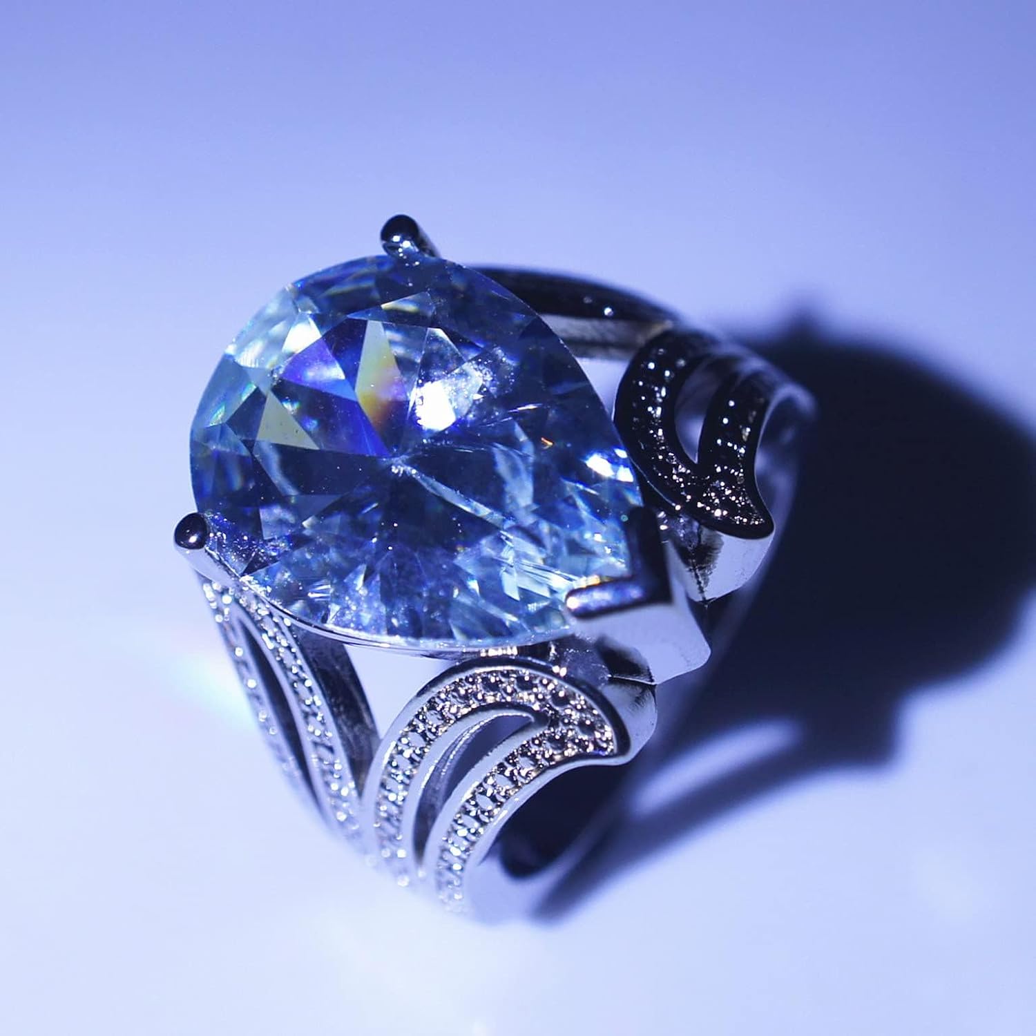 4CT 925 Sterling Silver Engagement Rings Pear Cut Cubic Zirconia CZ Promise Rings Bride's Eternal Wedding Princess Pear Cut Ring Teardrop Bands Water Drop Tear Shape Zircon Water Drop Ring 8 - Image 4