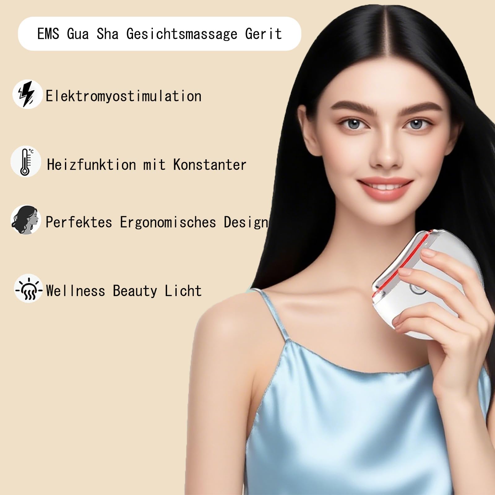 EMS Gua Sha Elektrisch, Apaichang Gesichtsmassagegerät mit Vibration & Wärme Massagegerät Face Lifting Gesicht 4 Modi Guasha Face Massager mit Rot,Blau,Lila Anti Aging,Gegen Falten