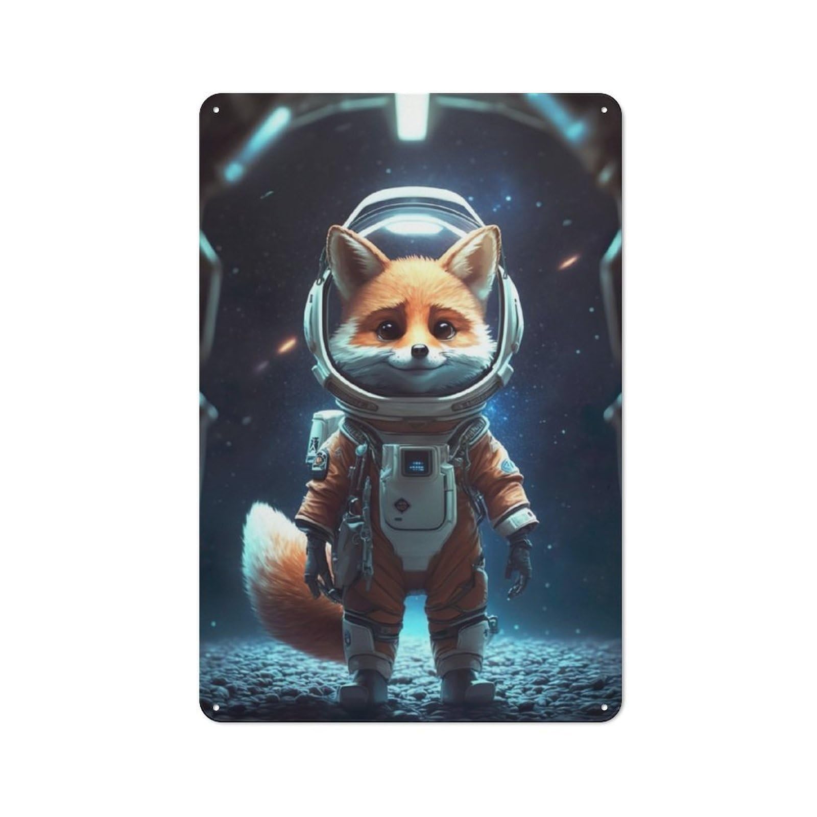 Junmoney Astronaut Space Fox Retro-Style Tin Sign 30X20cm For Man Cave Or Games Room, A Metal Wall Feature For Games Rooms And Man Caves