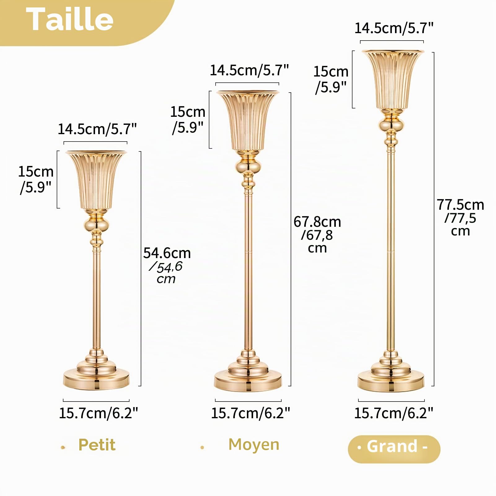NUPTIO Vase Or pour Centre de Table: 2 Pièces 77.5cm Haut Support Fleur Trompette Doré pour Mariage - Decoratif Metal Vases pour Noel Anniversaire Ceremonie