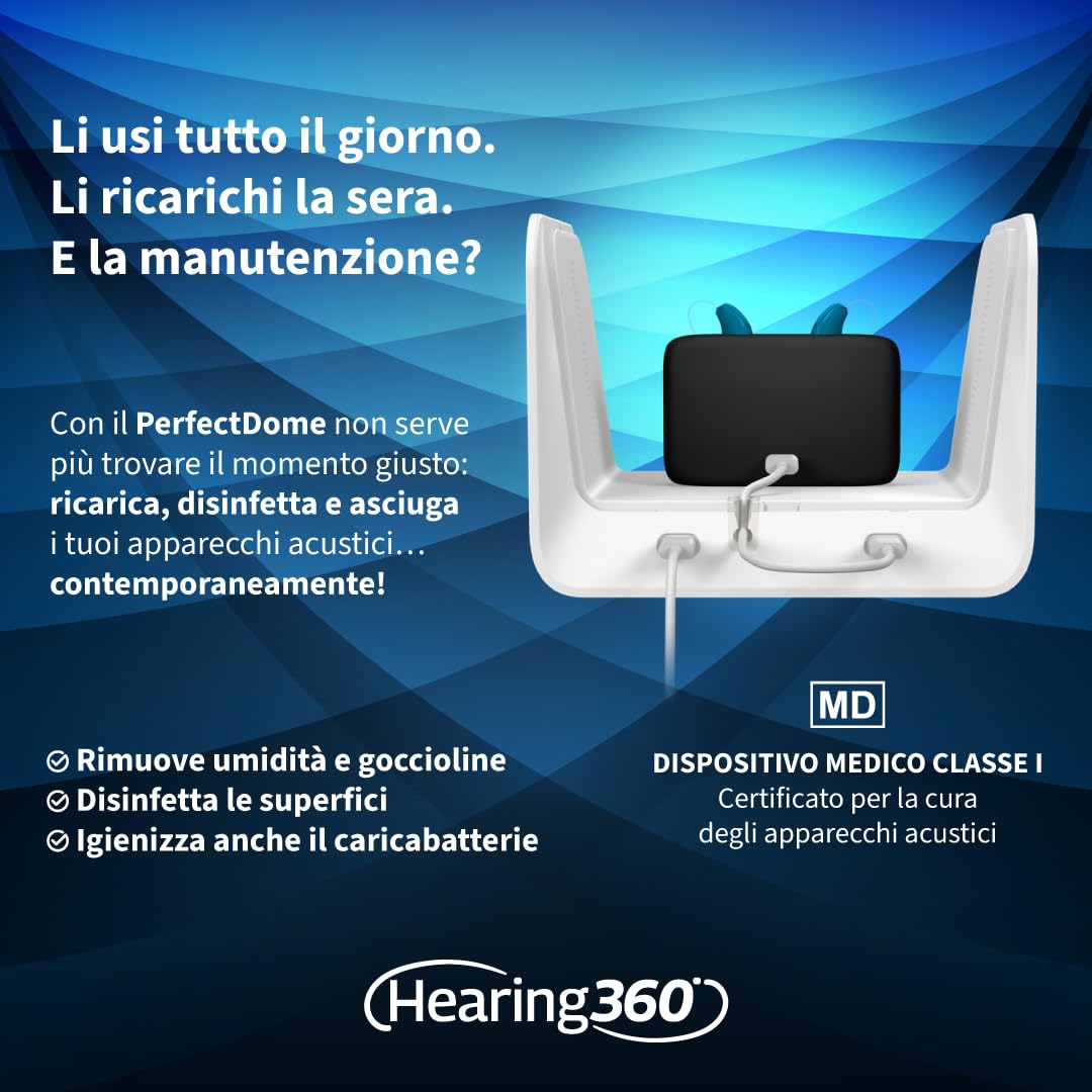 PerfectDome deumidificatore e sterilizzatore UV-C per apparecchi acustici