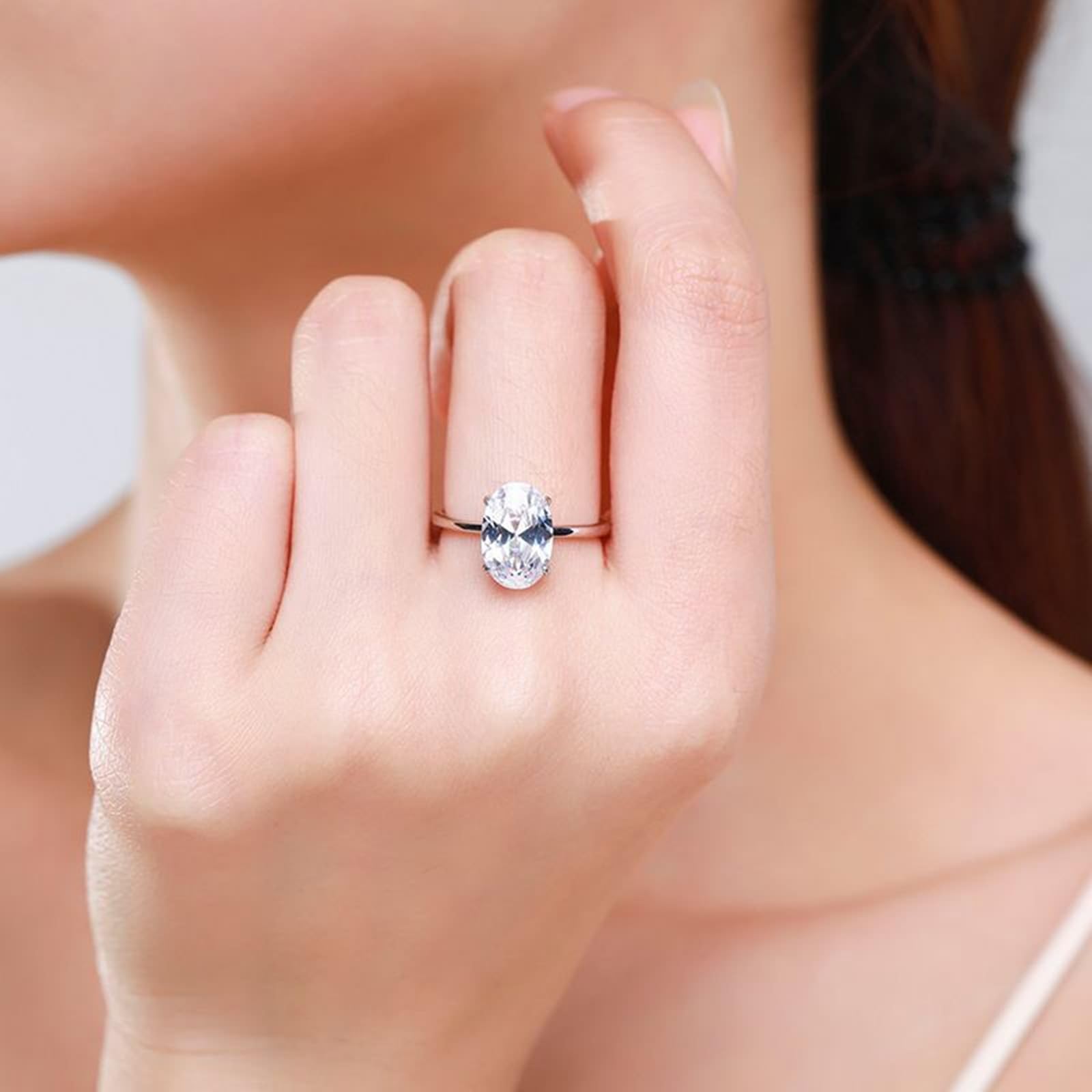 Au 375/585/750 Bague de fiançailles classique en or blanc 4 griffes avec moissanite en or véritable 9 K/14 K/18 K Taille 47-65