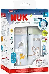 NUK Kit de Mamadeiras Anticólica Dia e Noite com Controle de Temperatura 300ml - Branca