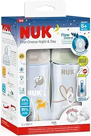NUK Kit de Mamadeiras Anticólica Dia e Noite com Controle de Temperatura 300ml - Branca