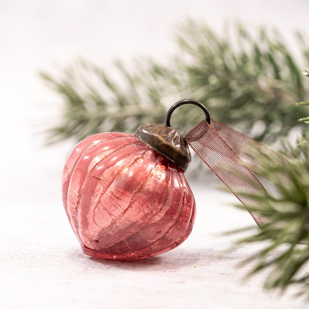 Aurora Christmas Mauve Arthur Cameron – Set Of 6 Small 1" Crackle Glass Lantern Ornaments – Hand-Blown Glass Baubles For Rustic Christmas Decorations