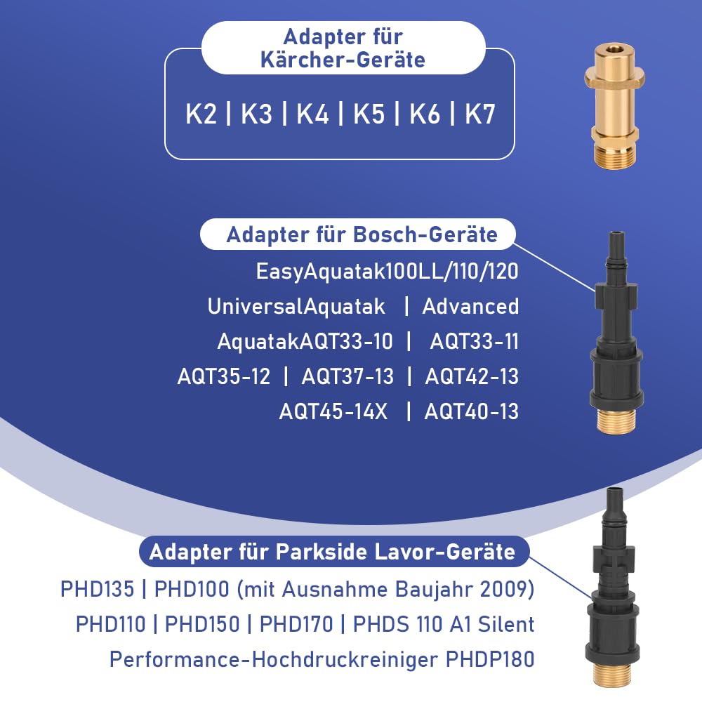 Tubo per la pulizia dei tubi da 10 m, adatto per K2-K7, 3 adattatori e 2 ugelli, 240 bar | Set per la pulizia dei tubi adatto per Lavor, Bosch, Parkside, pulitore per tubi ad alta pressione