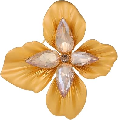 Handmade Vintage Crystal Four-Leaf Flower Brooch Pins, Antique Crystal Inlaid Lucky Clover Flower Corsage Brooch Pin for Women Champagne